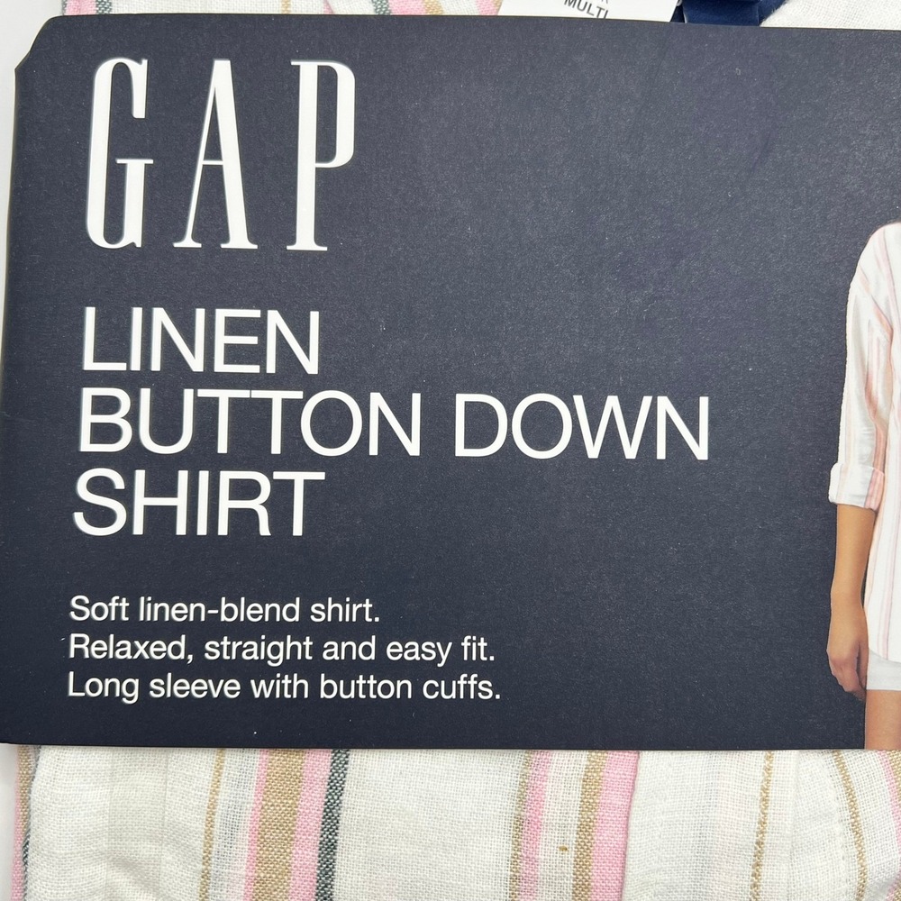 GAP Womens Linen Button Down Shirt Multi Color Striped Relaxed Fit Size M NEW - Picture 5 of 8